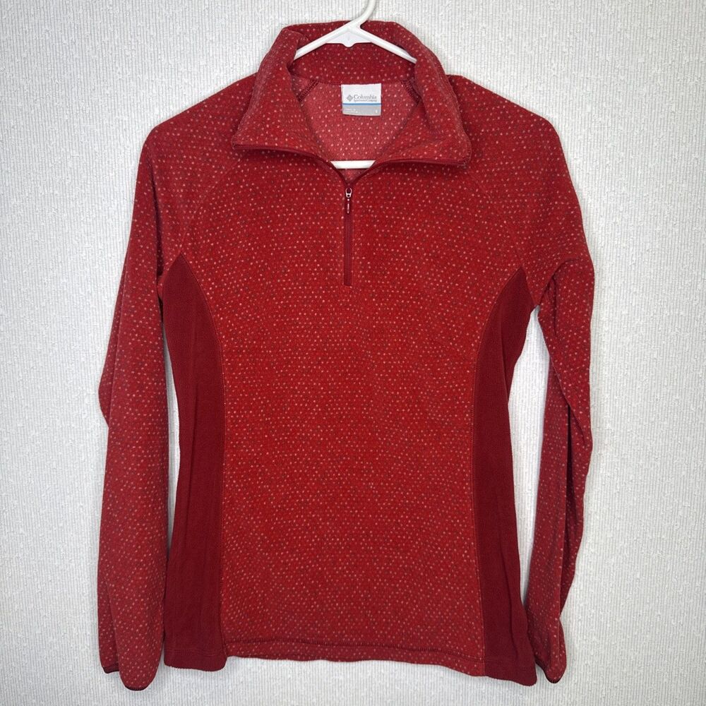 Columbia Womens Size Small S Red 1/4 Zip Pullover Fleece Sweater Jacket Outdoor